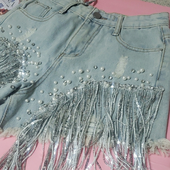 Light Blue Denim Shorts - Picture 3 of 14